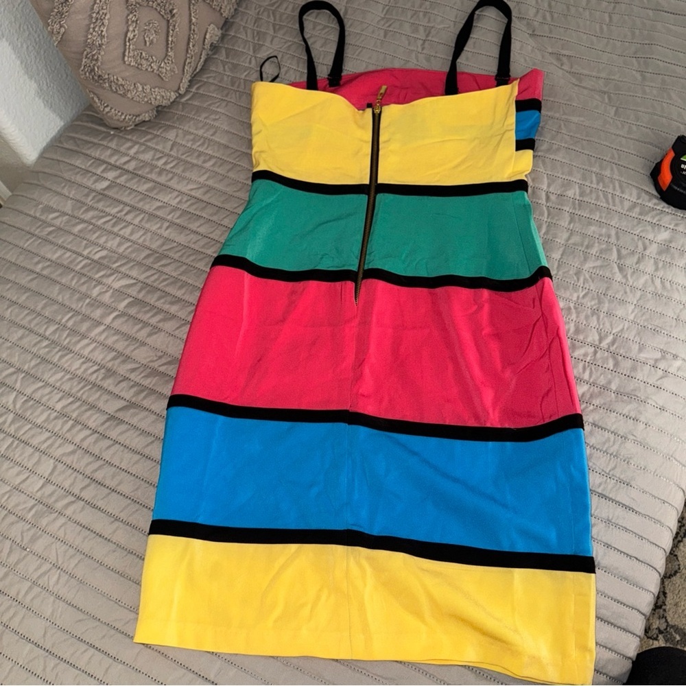 NWT Radzoli multi color colorblock bodycon removable straps dress sz: Large - Picture 11 of 12